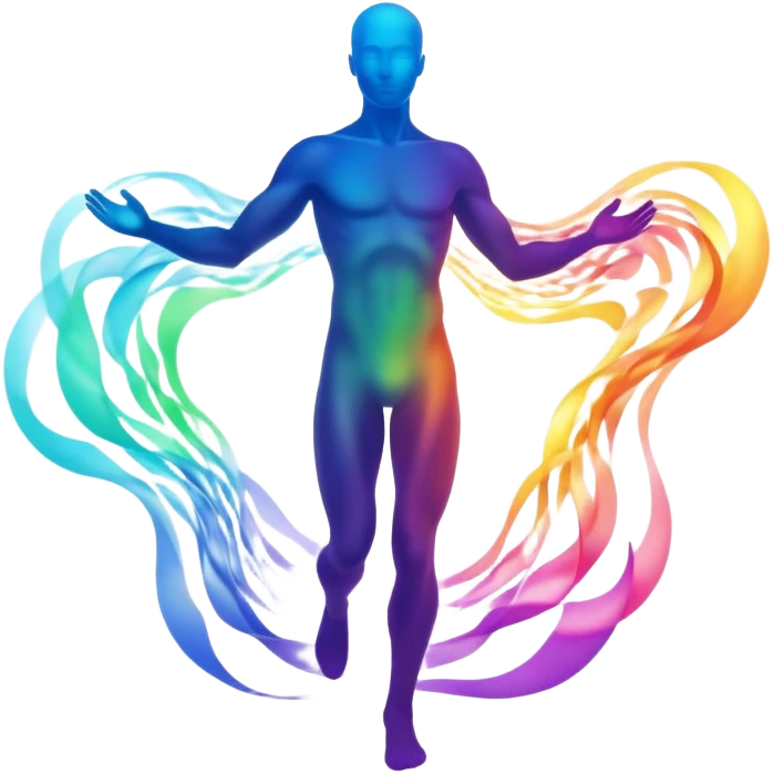 Male silhouette composed of ethereal flowing energy waves, abstract style aura forming the shape of a man, no facial features emoji