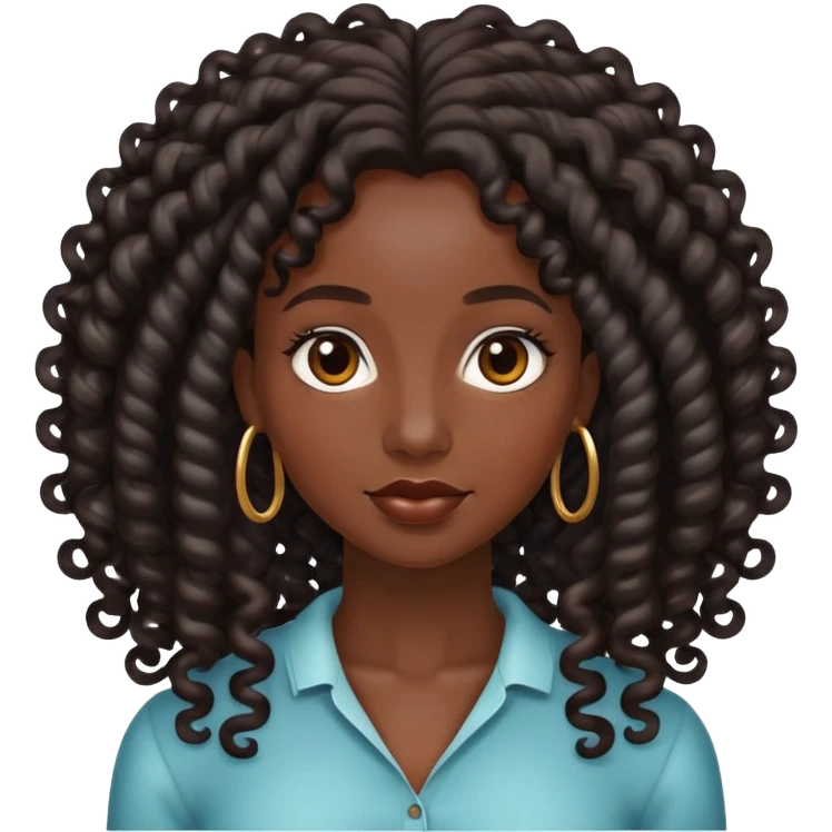 Black woman with long black ringlet curls emoji