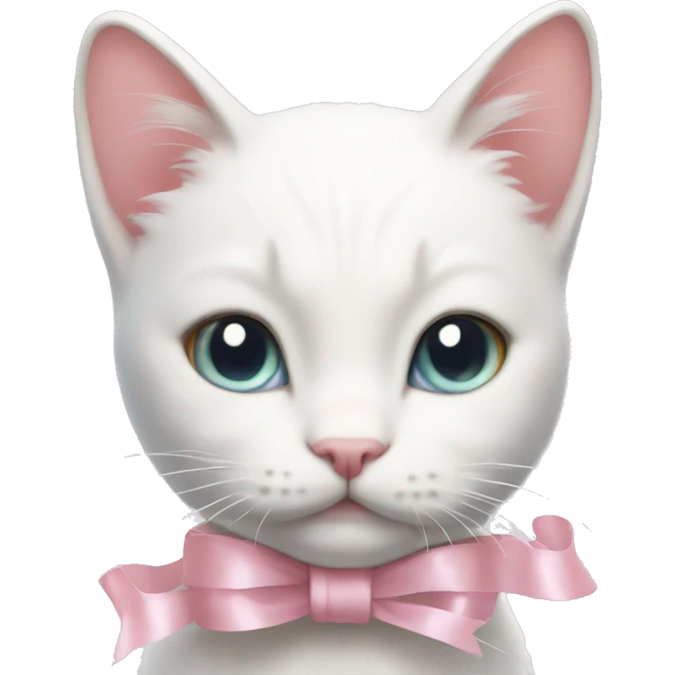 White kitty with pastel pink ribbon on head emoji
