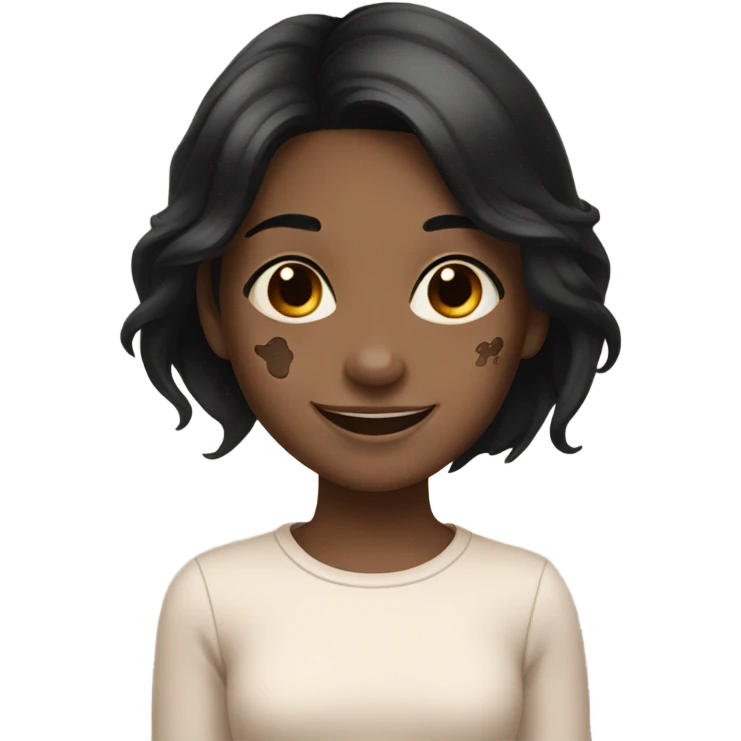 smiling girl with black hair and brown birthmark  emoji