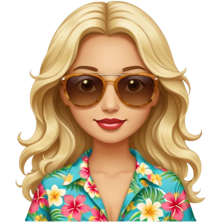 Blonde model with brown eyes, long wavy hair, margaritaville emoji