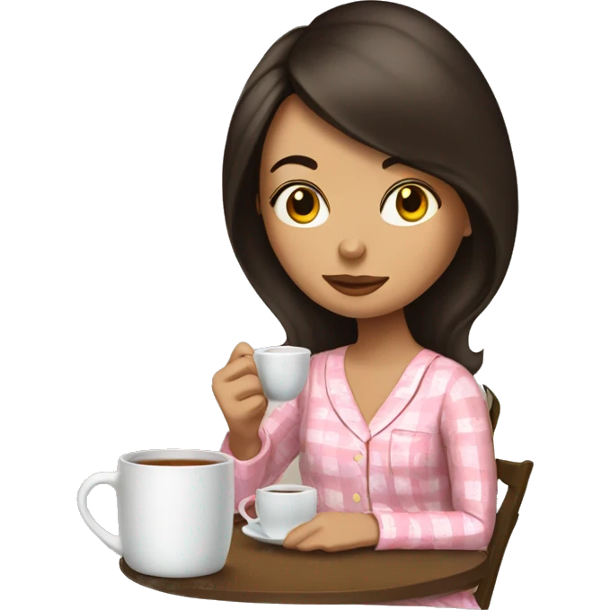 Brunette woman in pajamas drinking tea emoji