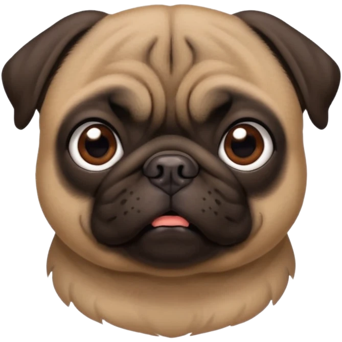dark brown pug facing forwards, head and shoulders. emoji