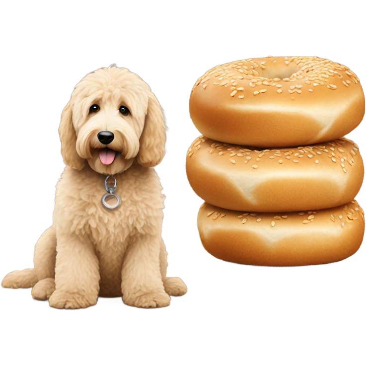 Golden doodle with a bagel emoji