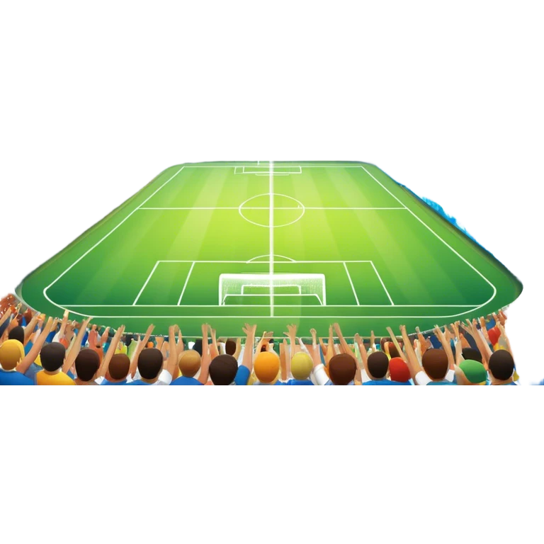 An icon showing a large, beautiful indoor stadium with soccer players on the field, actively playing. Fans cheer from the stands, creating a vibrant and energetic atmosphere. Bright lights shine down on the action, symbolizing the excitement of live sporting events. Transparent background. emoji