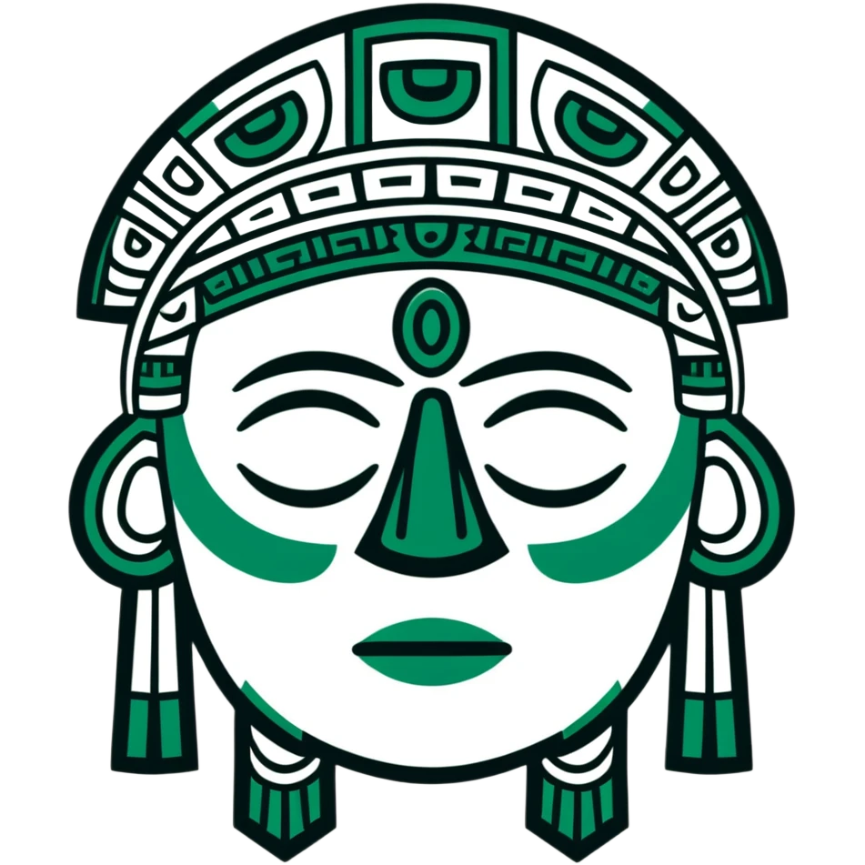 Refined Mayan face emoji showing emotions, elegant design, exclusively dark green and white colors emoji