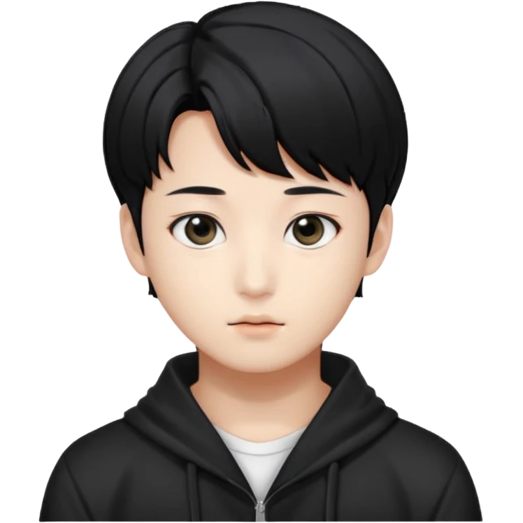 Korean boy with black hairs and black eyes, very beautifull like korean idol, and look like jungkook from bts emoji