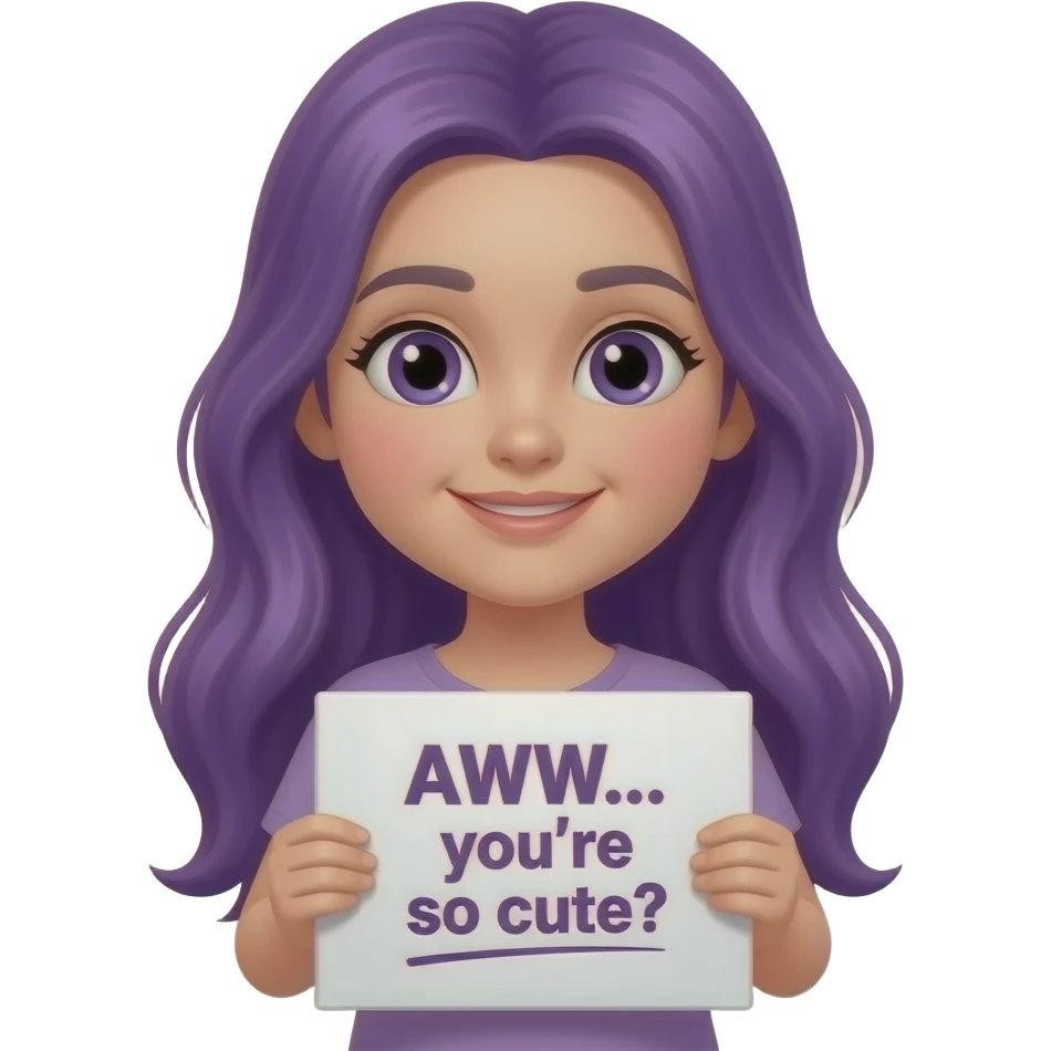 girl with long purple hair with a AWW... you're so cute sign emoji