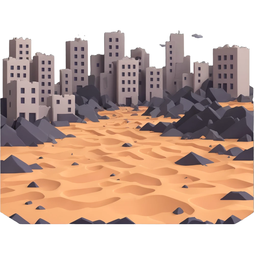An earthquake shaking the ground, with cracked earth, falling buildings, and people in panic emoji