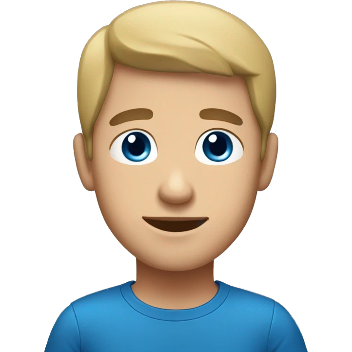 light skin man  with red t-shirt have black hair, blue eyes emoji