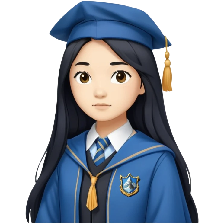 Cho Chang in harry potter, wear hogwarts Ravenclaw uniform, long black hair emoji