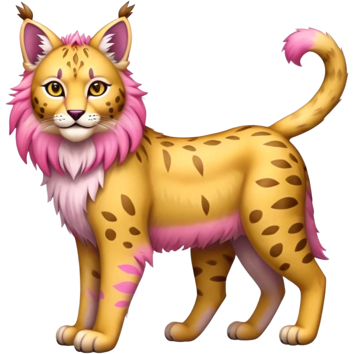 Yellow and pink Fairy-type Bobcat-Lynx-Lion-Fakémon full body emoji