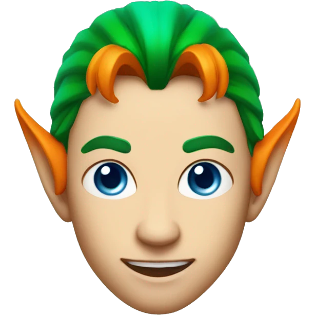 A daemon with orange hair elf’s ear and blue green eyes emoji