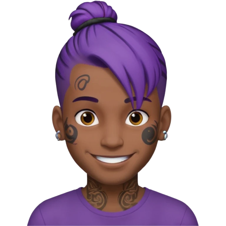 purple hair bun and lots of face tattoo guy emoji