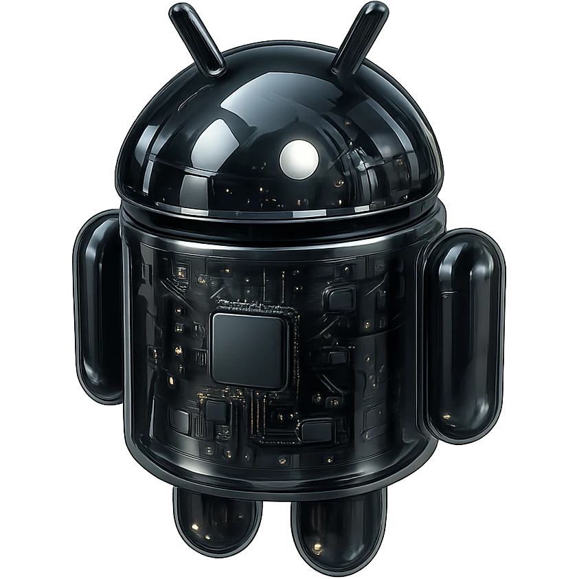 android robot, black, reflective, advanced technology look, glossy circuit style emoji