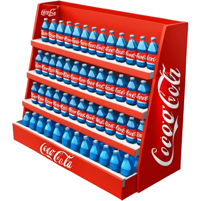 3D warehouse shelf with Coca-Cola, Pepsi, Fanta bottles and products, 
organized retail shelves, colorful product packages, store inventory, 
transparent background, emoji style, realistic, isometric view emoji