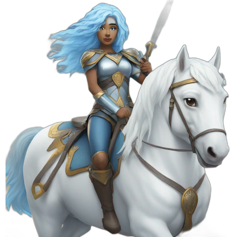Blue haired Valkyrie riding white horse emoji