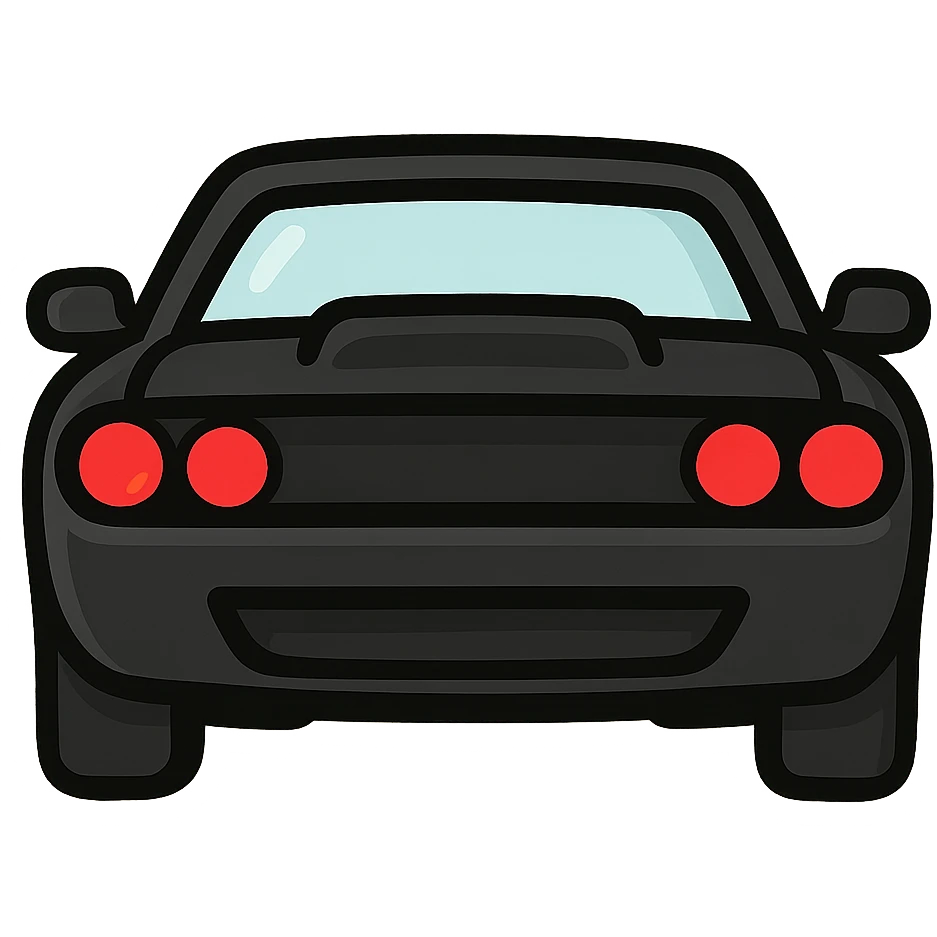 حول دودج شالانجر السوداء مع أضواء أمامية حمراء إلى ملصق إيموجي كرتوني (sticker style) emoji