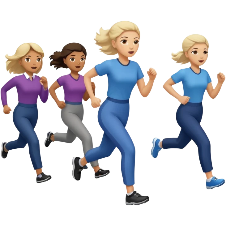 a female co-worker running and other co-workers chasing her -- the other co workers are tiny and in the distance and they are male and female emoji