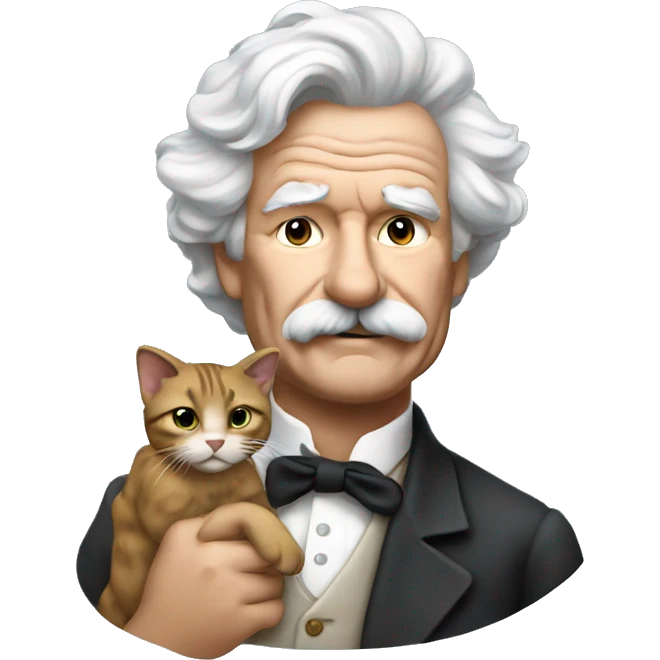 Mark Twain holding a cat emoji