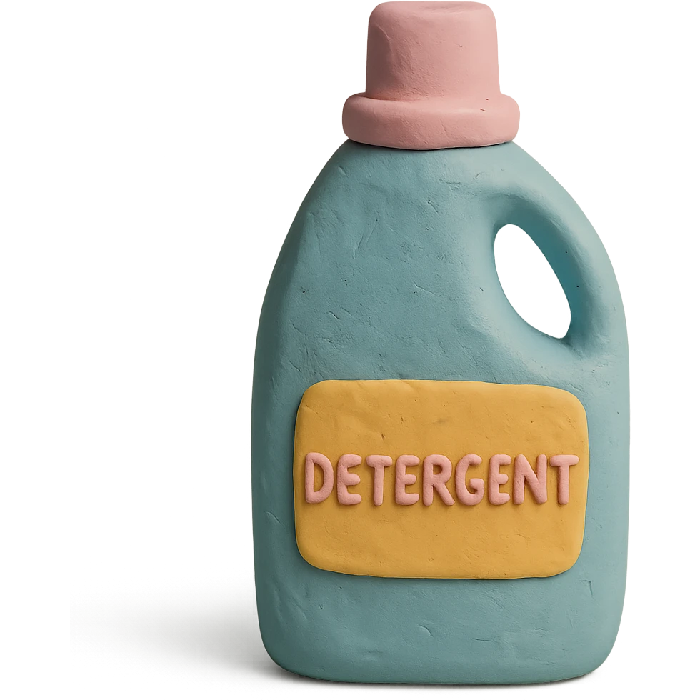 bottle of detergent in claymation style, pastel colors, visible fingerprints, soft matte finish emoji