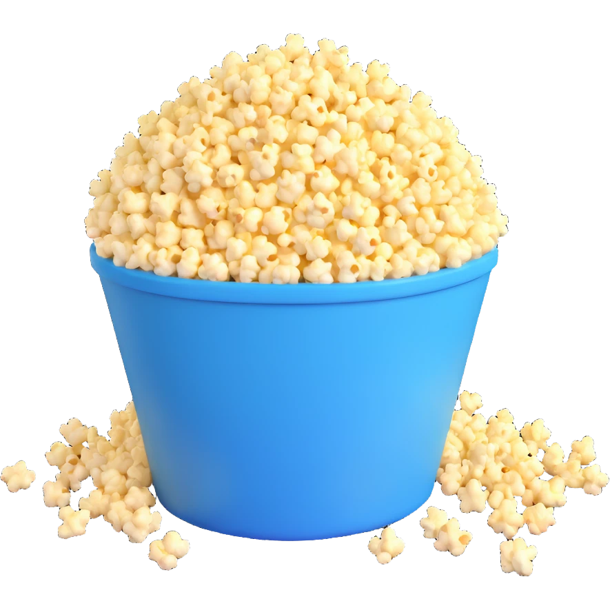 realistic popcorn overflowing from a container, 3D style emoji