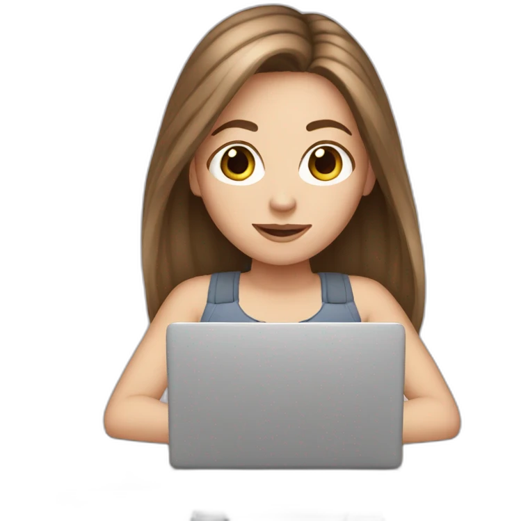 white girl brown hair with her laptop emoji