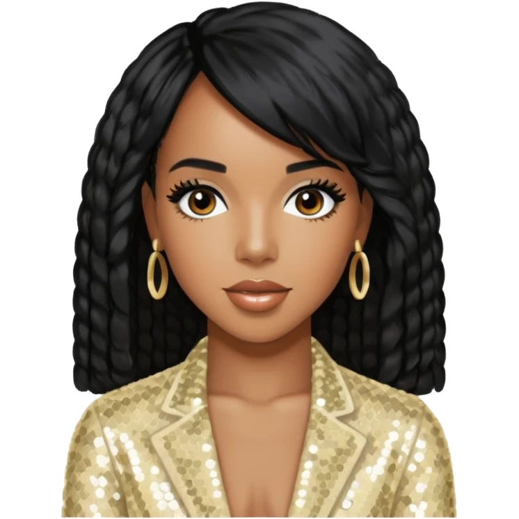 Kelly Rowland from Destiny's Child with black hair, cream sequin outfit emoji