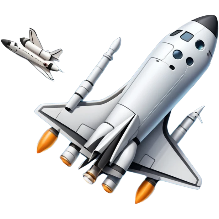 An icon featuring a space shuttle and an airplane against a starry sky, symbolizing aerospace technology. The design includes rocket boosters and satellite orbits, representing the exploration of space and advanced aviation. Transparent background emoji