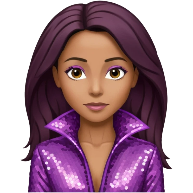 Jada Pinkett Smith with long dark brown hair, mauve sequin outfit emoji
