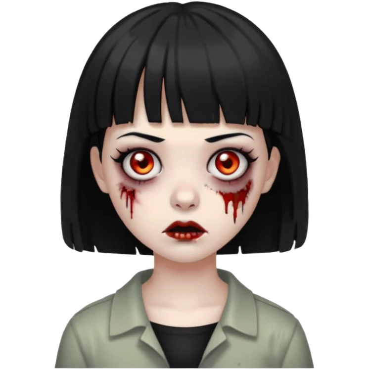 garota zumbi com os cabelos pretos com franja curta emoji