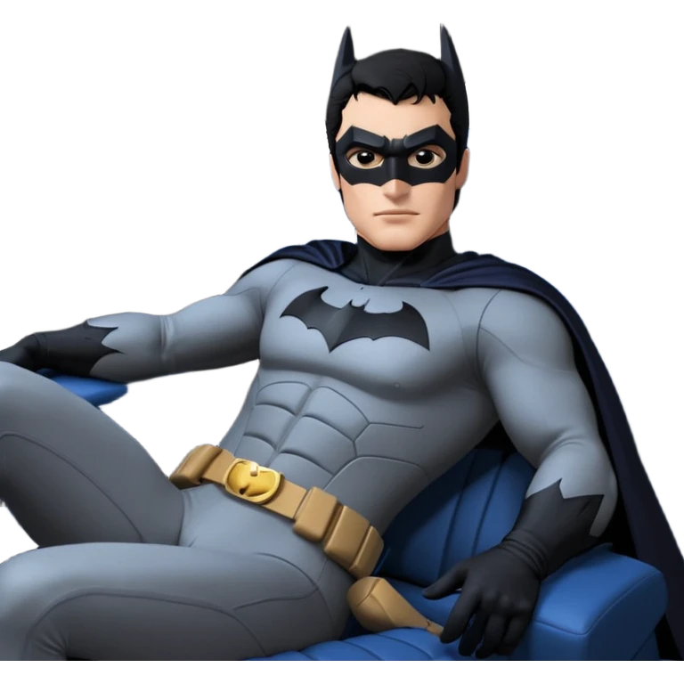 full size real-appearance road racing sexy muscular Batman’s masculine midnight-colored tight outfit 1970’s tv style dark knight stealthy accurate sporty safe plush deluxe off-road pursuit drifting F1 car lexus (black hair,reclining and relaxed torso and shoulders back against seat) rallycross kart  emoji