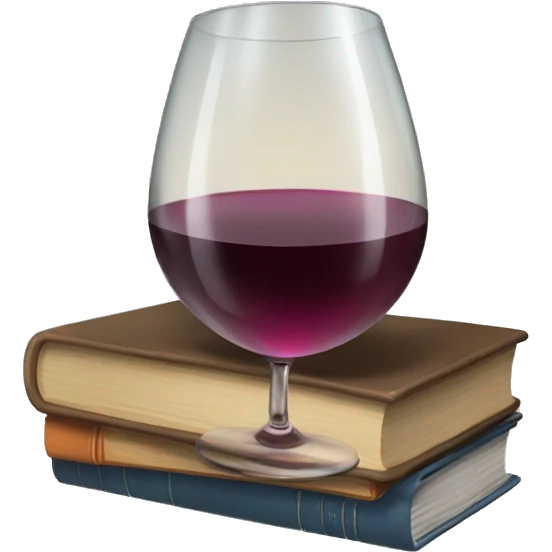 a glass of wine and a stack of books emoji