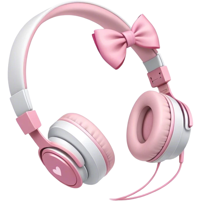 White aesthetic headphones with pink bow emoji