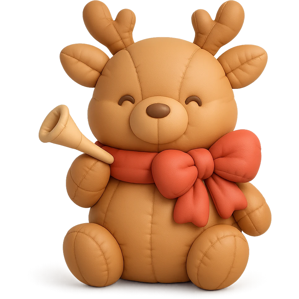 deer with ribbon scarf holding birthday horn in cushion style emoji