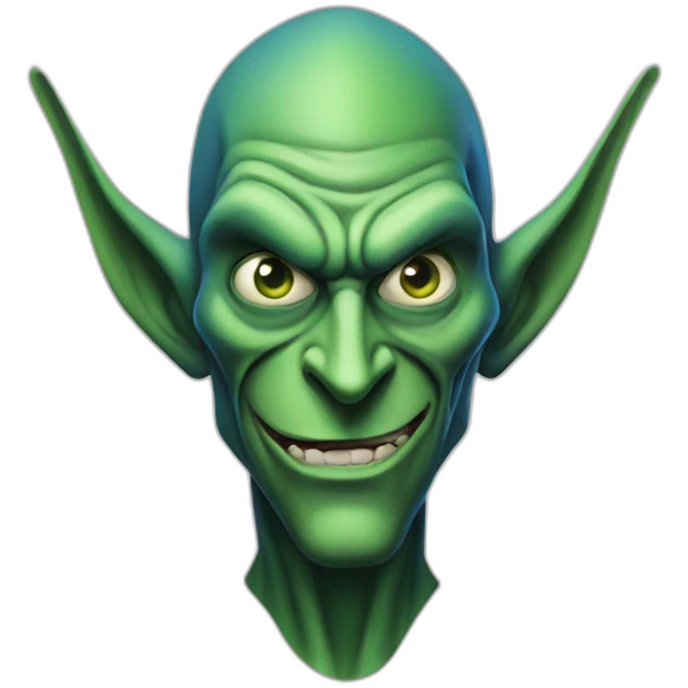 Long nose, green Goblin with blue eyes emoji
