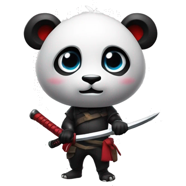 crea un emoji de un panda blanco y negro con una katana ojos rojos en fortnite epico. emoji