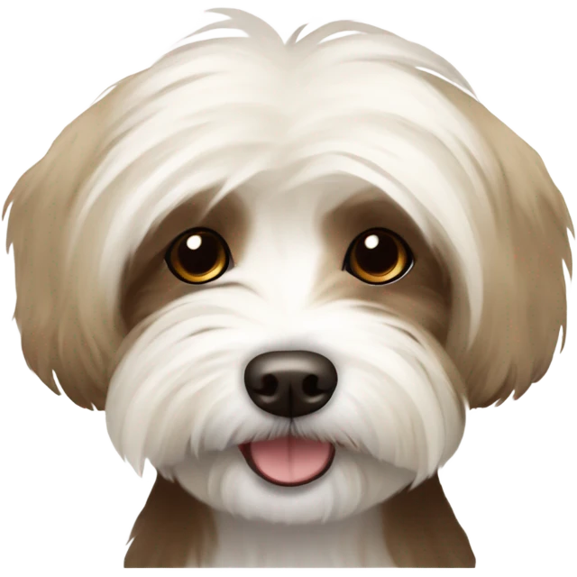 Havanese dog,mostly cream,duo color with some brown on the esrs emoji
