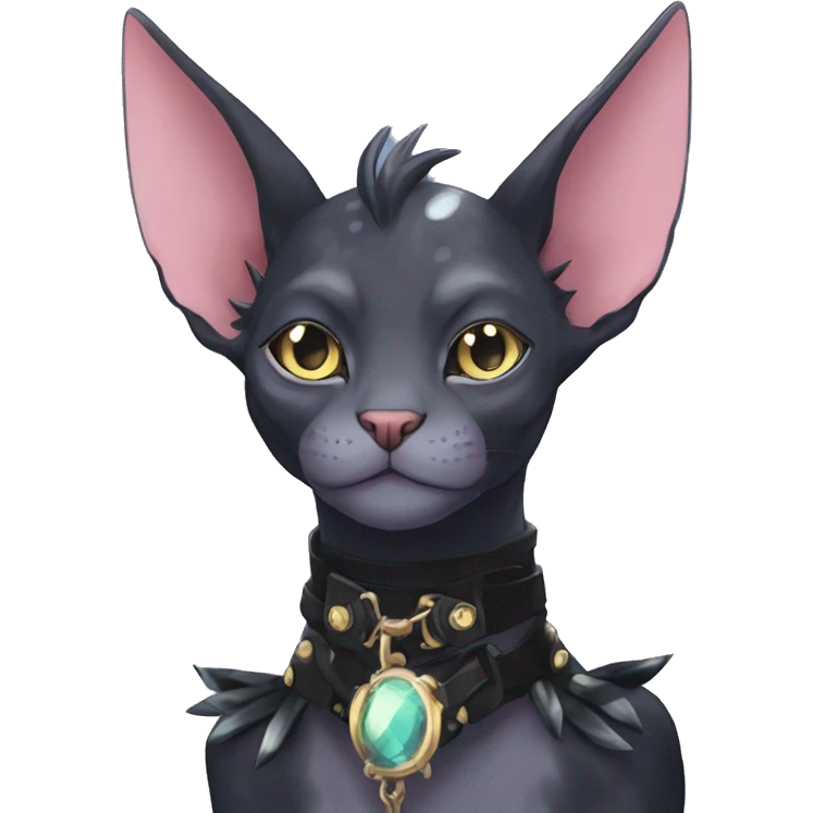 cool punk kawaii anime edgy distinguished ethereal elegant beautiful fantasy black ethereal fantasy nargacuga-Noivern-sphynx-Quiana-Fakemon collar harness jewels full body emoji