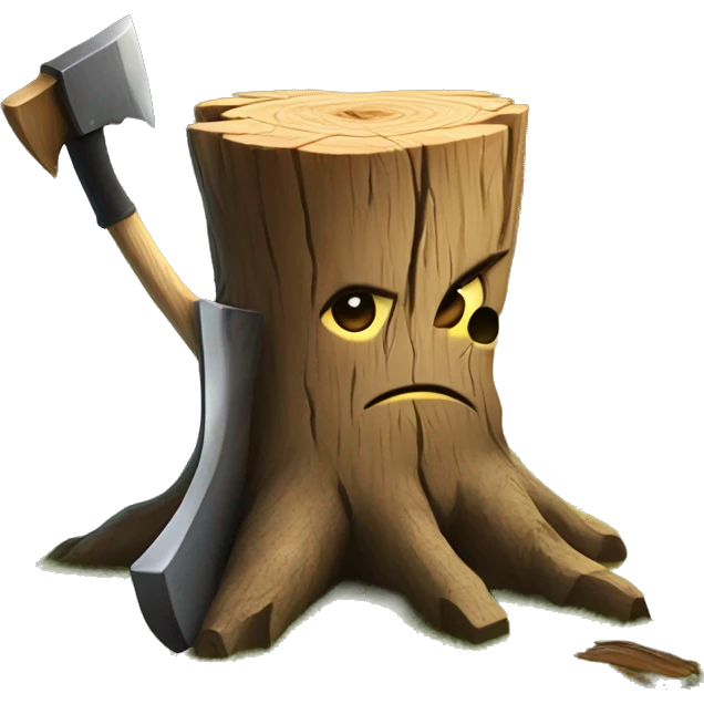 Tree stump with an axe cleaved in the top of the stump  emoji