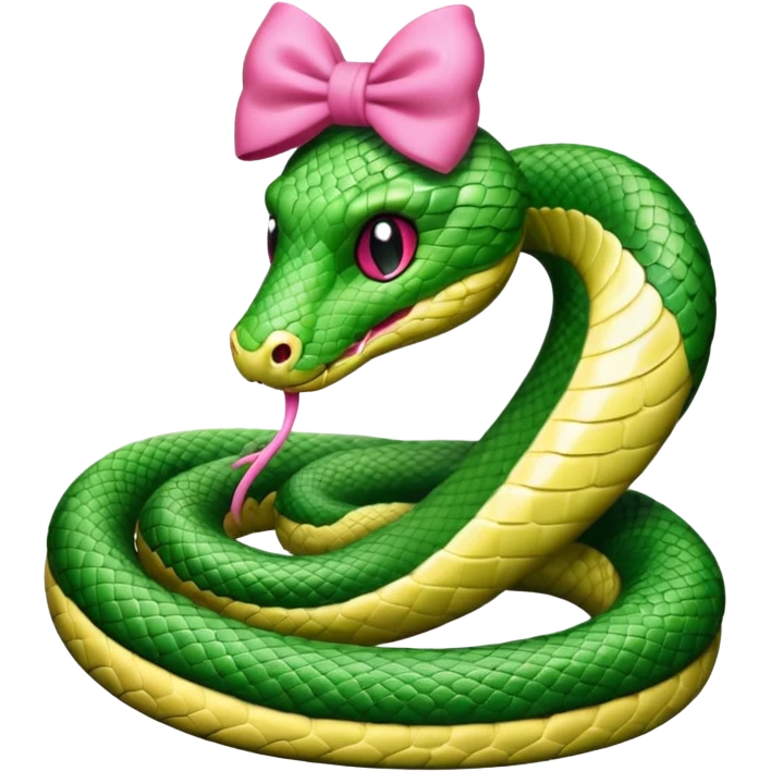 A snakwith a pink bow on her head emoji
