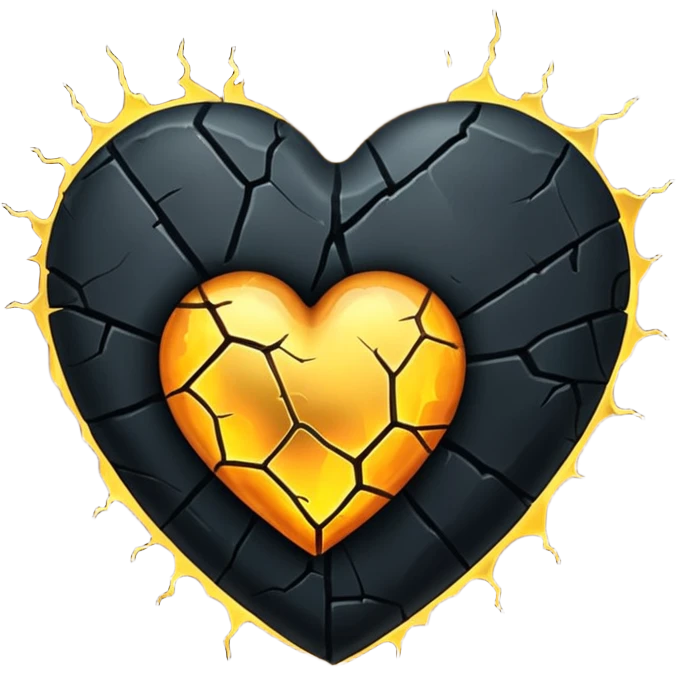 Make a black heart with cracks in it. Make the cracks filled with gold emoji