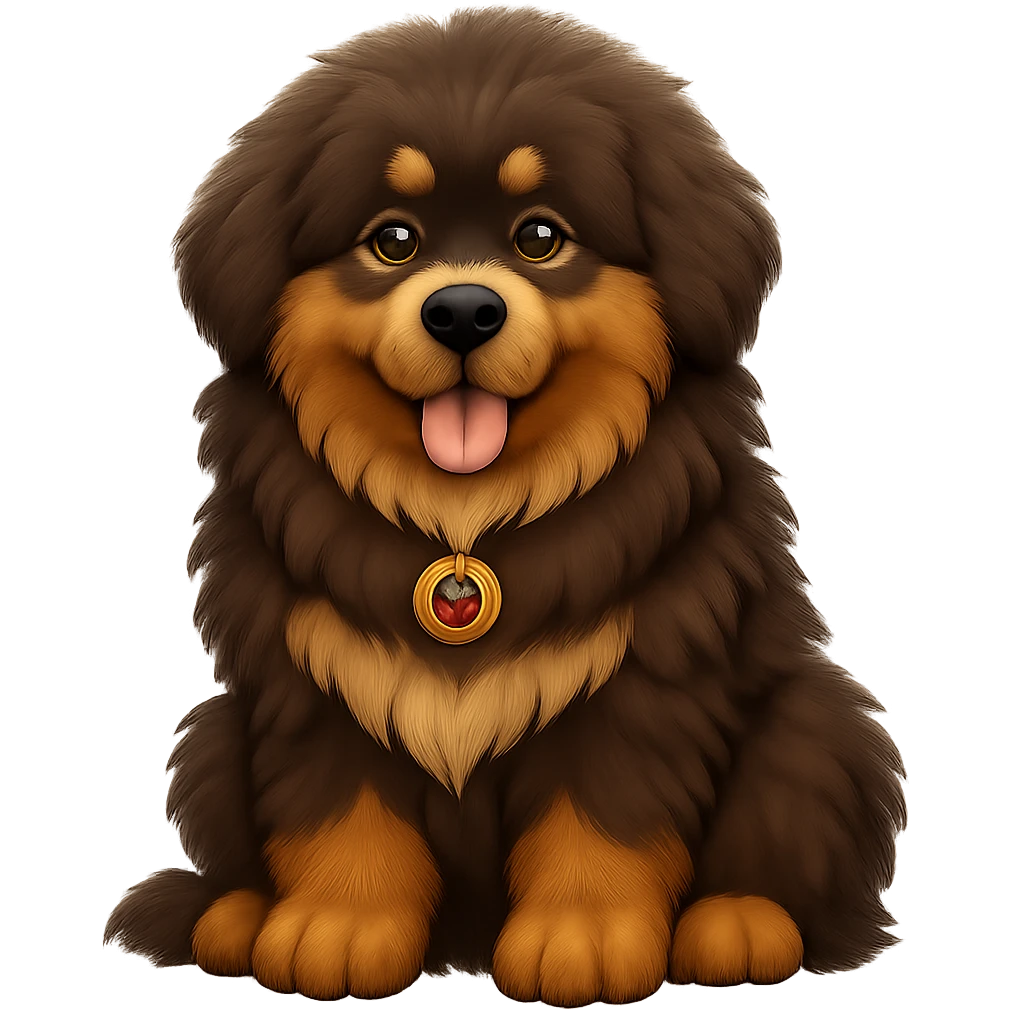 Make the Tibetan Mastiff's fur even fluffier in the style of apple emojis, with no background. emoji