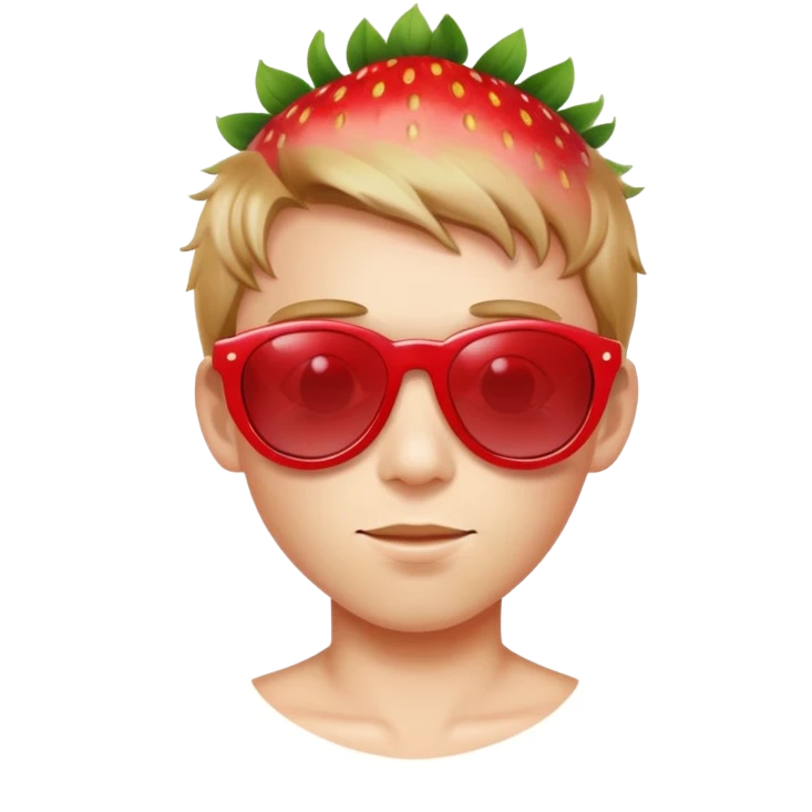 Strawberry boy wearing sunglasses with +100 aura emoji