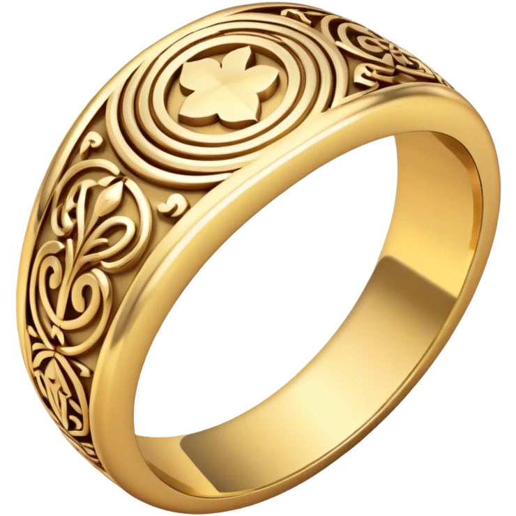 A gold ring with an intricate, elegant engraved design, smooth polished finish emoji