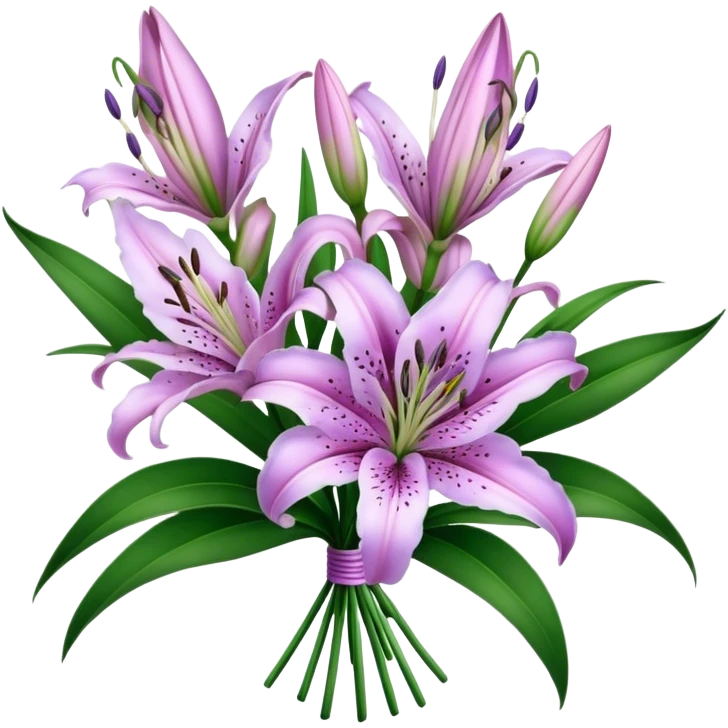 bouquet Lavender Oriental Lily, luxuriant, leaf, bud emoji