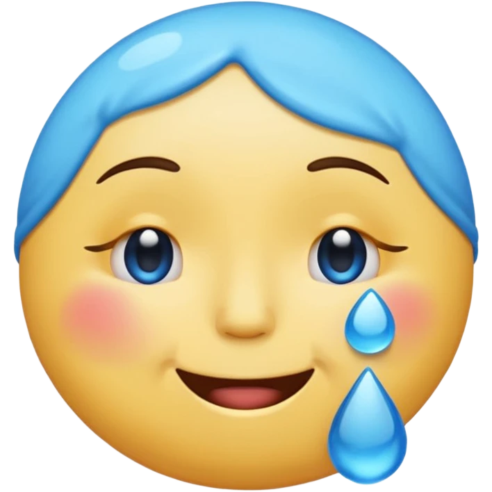 Pleading Face emoji, smiling with closed eyes and two large blue tears—iOS style. emoji
