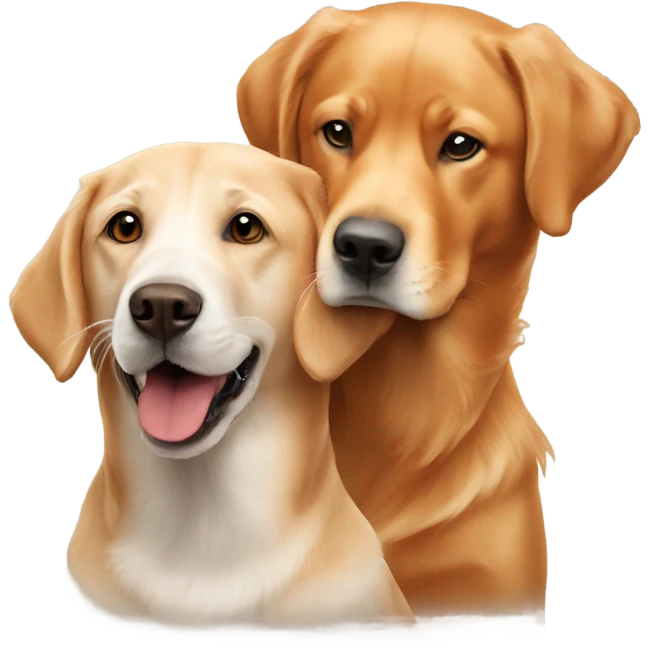 Fox red Labrador and white golden retriever playing emoji