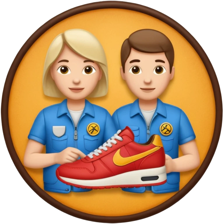 circular achievement style badge featuring two people working together making a sneaker emoji