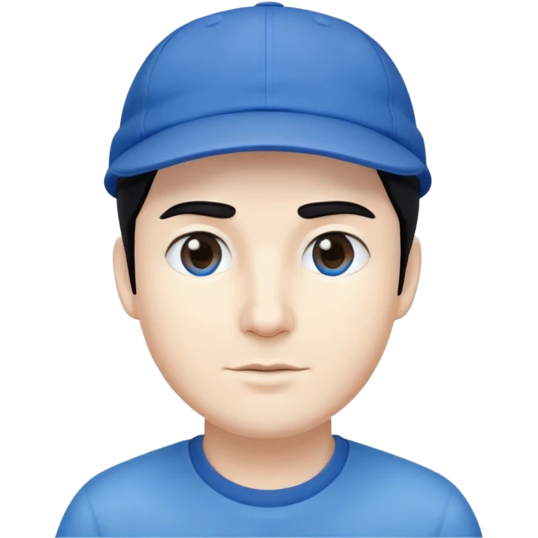 man with black hair and white skin wearing a blue cap hat emoji